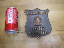 Load image into Gallery viewer, HAMDEN POLICE DEPT COMMISSIONER Brass Bronze Embossed Auto Truck Badge Sign CT