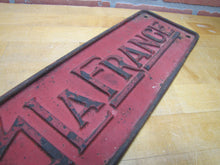 Load image into Gallery viewer, AMERICAN LAFRANCE Antique Cast Iron Embossed Plaque Fire Trk Sign REG US PAT OFF