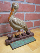 Load image into Gallery viewer, PELICAN ON DOCK Antique Cast Iron Doorstop Decorative Art Statue ALBANY FOUNDRY