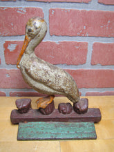 Load image into Gallery viewer, PELICAN ON DOCK Antique Cast Iron Doorstop Decorative Art Statue ALBANY FOUNDRY