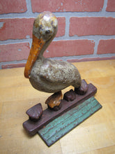 Load image into Gallery viewer, PELICAN ON DOCK Antique Cast Iron Doorstop Decorative Art Statue ALBANY FOUNDRY