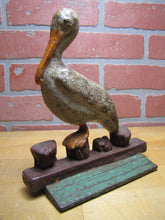 Load image into Gallery viewer, PELICAN ON DOCK Antique Cast Iron Doorstop Decorative Art Statue ALBANY FOUNDRY