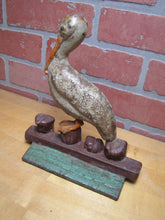 Load image into Gallery viewer, PELICAN ON DOCK Antique Cast Iron Doorstop Decorative Art Statue ALBANY FOUNDRY