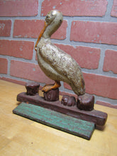 Load image into Gallery viewer, PELICAN ON DOCK Antique Cast Iron Doorstop Decorative Art Statue ALBANY FOUNDRY