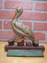 Load image into Gallery viewer, PELICAN ON DOCK Antique Cast Iron Doorstop Decorative Art Statue ALBANY FOUNDRY