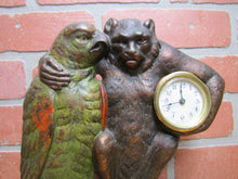 Load image into Gallery viewer, POLLY WANTS CHERRY DRIPS A BAUER & Co CHICAGO Antique Advertising Clock Sign Cast Iron Multi Color Paint Design Pat Apld For RHTF