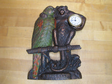 Load image into Gallery viewer, POLLY WANTS CHERRY DRIPS A BAUER & Co CHICAGO Antique Advertising Clock Sign Cast Iron Multi Color Paint Design Pat Apld For RHTF
