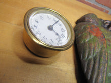 Load image into Gallery viewer, POLLY WANTS CHERRY DRIPS A BAUER & Co CHICAGO Antique Advertising Clock Sign Cast Iron Multi Color Paint Design Pat Apld For RHTF