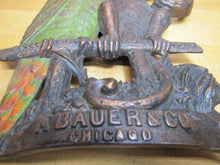 Load image into Gallery viewer, POLLY WANTS CHERRY DRIPS A BAUER & Co CHICAGO Antique Advertising Clock Sign Cast Iron Multi Color Paint Design Pat Apld For RHTF