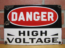 Load image into Gallery viewer, DANGER HIGH VOLTAGE Old Porcelain Sign MINE SAFETY APPLIANCES Co PITTSBURGH PA