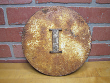 Load image into Gallery viewer, "I" Old Cast Iron RailRoad Sign Plaque RR Marker Station Island Interlock