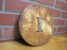 Load image into Gallery viewer, "I" Old Cast Iron RailRoad Sign Plaque RR Marker Station Island Interlock