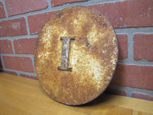 Load image into Gallery viewer, "I" Old Cast Iron RailRoad Sign Plaque RR Marker Station Island Interlock
