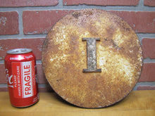 Load image into Gallery viewer, "I" Old Cast Iron RailRoad Sign Plaque RR Marker Station Island Interlock