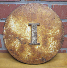Load image into Gallery viewer, "I" Old Cast Iron RailRoad Sign Plaque RR Marker Station Island Interlock