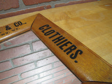 Load image into Gallery viewer, E D STEELE & Co ST JOHNSBURY VT CLOTHIERS HATTERS Antique Wooden Frame Advertising Mirror Sign Impressed Lettering