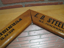 Load image into Gallery viewer, E D STEELE & Co ST JOHNSBURY VT CLOTHIERS HATTERS Antique Wooden Frame Advertising Mirror Sign Impressed Lettering