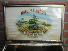 Load image into Gallery viewer, NATURAL BLOOM CIGARS Antique Cigar Store Display Case Tin Litho Sign PROPERTY OF HARRY BLUM NYC FELDHUHN DISPLAY CASE Co NYC