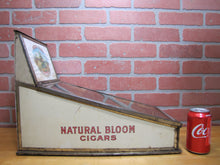 Load image into Gallery viewer, NATURAL BLOOM CIGARS Antique Cigar Store Display Case Tin Litho Sign PROPERTY OF HARRY BLUM NYC FELDHUHN DISPLAY CASE Co NYC