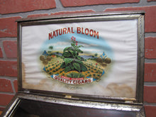 Load image into Gallery viewer, NATURAL BLOOM CIGARS Antique Cigar Store Display Case Tin Litho Sign PROPERTY OF HARRY BLUM NYC FELDHUHN DISPLAY CASE Co NYC