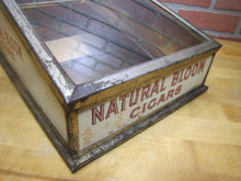 Load image into Gallery viewer, NATURAL BLOOM CIGARS Antique Cigar Store Display Case Tin Litho Sign PROPERTY OF HARRY BLUM NYC FELDHUHN DISPLAY CASE Co NYC
