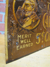 Load image into Gallery viewer, THOS CARLYLE 5c CIGAR Antique Advertising Embossed Tin Sign CHAS SHONK CO LITHO CHICAGO