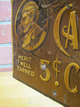 Load image into Gallery viewer, THOS CARLYLE 5c CIGAR Antique Advertising Embossed Tin Sign CHAS SHONK CO LITHO CHICAGO