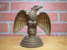 Load image into Gallery viewer, EAGLE Antique Cast Iron Spread Winged Paperweight Statue Tiered Base Old Gold Paint