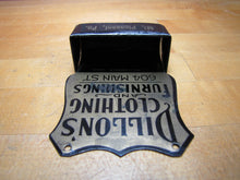Load image into Gallery viewer, DILLON'S CLOTHING & FURNISHINGS MT PLEASANT PA Antique Advertising Match Holder MEEK COSHOCTON O