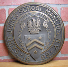 Load image into Gallery viewer, SAINT JOHN'S SCHOOL MANLIUS NY 1869 Antique Embossed Plaque Sign LOVE HONOR DUTY