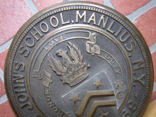 Load image into Gallery viewer, SAINT JOHN'S SCHOOL MANLIUS NY 1869 Antique Embossed Plaque Sign LOVE HONOR DUTY