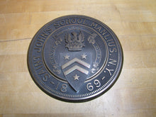 Load image into Gallery viewer, SAINT JOHN'S SCHOOL MANLIUS NY 1869 Antique Embossed Plaque Sign LOVE HONOR DUTY