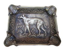 Load image into Gallery viewer, GREYHOUND Antique Brass Ashtray Tray Ornate Fine Detailing Flowers Floral Landscape Scrollwork