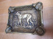 Load image into Gallery viewer, GREYHOUND Antique Brass Ashtray Tray Ornate Fine Detailing Flowers Floral Landscape Scrollwork