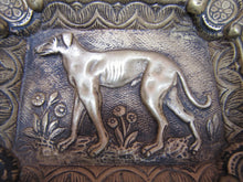 Load image into Gallery viewer, GREYHOUND Antique Brass Ashtray Tray Ornate Fine Detailing Flowers Floral Landscape Scrollwork