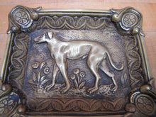 Load image into Gallery viewer, GREYHOUND Antique Brass Ashtray Tray Ornate Fine Detailing Flowers Floral Landscape Scrollwork