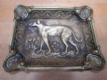 Load image into Gallery viewer, GREYHOUND Antique Brass Ashtray Tray Ornate Fine Detailing Flowers Floral Landscape Scrollwork