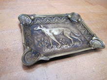 Load image into Gallery viewer, GREYHOUND Antique Brass Ashtray Tray Ornate Fine Detailing Flowers Floral Landscape Scrollwork