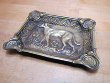 Load image into Gallery viewer, GREYHOUND Antique Brass Ashtray Tray Ornate Fine Detailing Flowers Floral Landscape Scrollwork