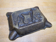Load image into Gallery viewer, GREYHOUND Antique Brass Ashtray Tray Ornate Fine Detailing Flowers Floral Landscape Scrollwork