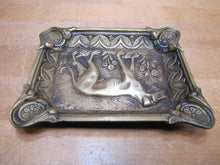Load image into Gallery viewer, GREYHOUND Antique Brass Ashtray Tray Ornate Fine Detailing Flowers Floral Landscape Scrollwork