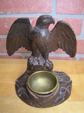 Load image into Gallery viewer, SPREAD WINGED EAGLE on STUMP Antique Hand Carved Wooden Decorative Arts Tray Ornate Old Folk Art Bird