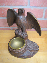 Load image into Gallery viewer, SPREAD WINGED EAGLE on STUMP Antique Hand Carved Wooden Decorative Arts Tray Ornate Old Folk Art Bird