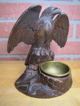 Load image into Gallery viewer, SPREAD WINGED EAGLE on STUMP Antique Hand Carved Wooden Decorative Arts Tray Ornate Old Folk Art Bird
