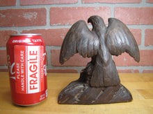 Load image into Gallery viewer, SPREAD WINGED EAGLE on STUMP Antique Hand Carved Wooden Decorative Arts Tray Ornate Old Folk Art Bird