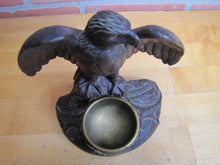 Load image into Gallery viewer, SPREAD WINGED EAGLE on STUMP Antique Hand Carved Wooden Decorative Arts Tray Ornate Old Folk Art Bird