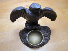 Load image into Gallery viewer, SPREAD WINGED EAGLE on STUMP Antique Hand Carved Wooden Decorative Arts Tray Ornate Old Folk Art Bird