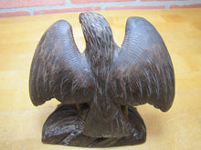 Load image into Gallery viewer, SPREAD WINGED EAGLE on STUMP Antique Hand Carved Wooden Decorative Arts Tray Ornate Old Folk Art Bird