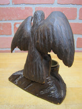 Load image into Gallery viewer, SPREAD WINGED EAGLE on STUMP Antique Hand Carved Wooden Decorative Arts Tray Ornate Old Folk Art Bird