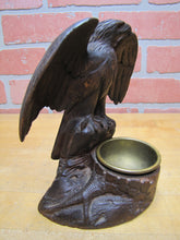 Load image into Gallery viewer, SPREAD WINGED EAGLE on STUMP Antique Hand Carved Wooden Decorative Arts Tray Ornate Old Folk Art Bird